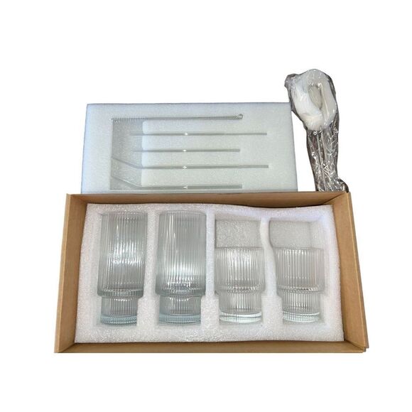 4 pack Whiskey vodka rocks bar cocktail glasses with glass straws and cleaner - Picture 1 of 4